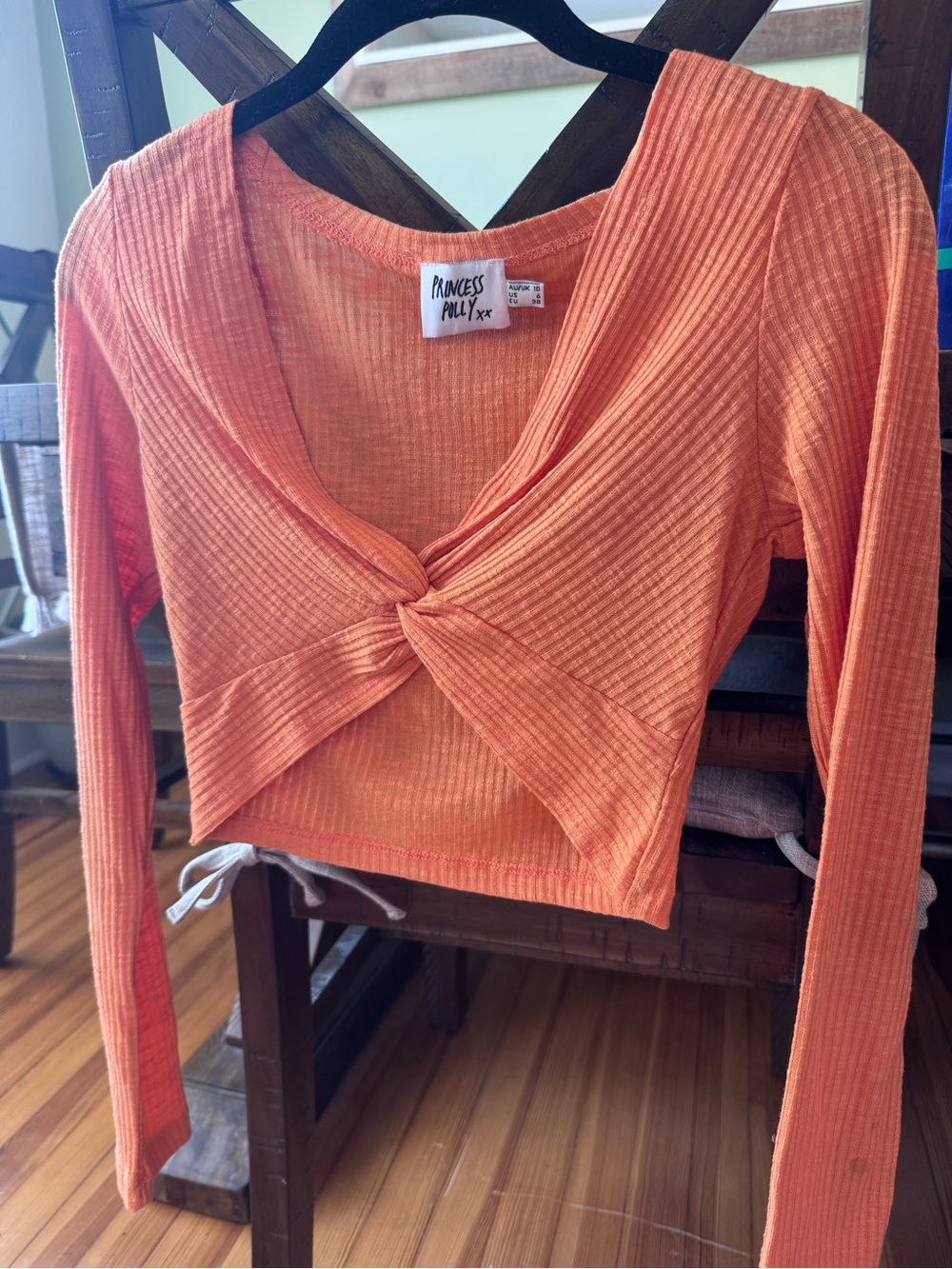 Princess Polly Orange Ribbed Twist-Front Crop Top